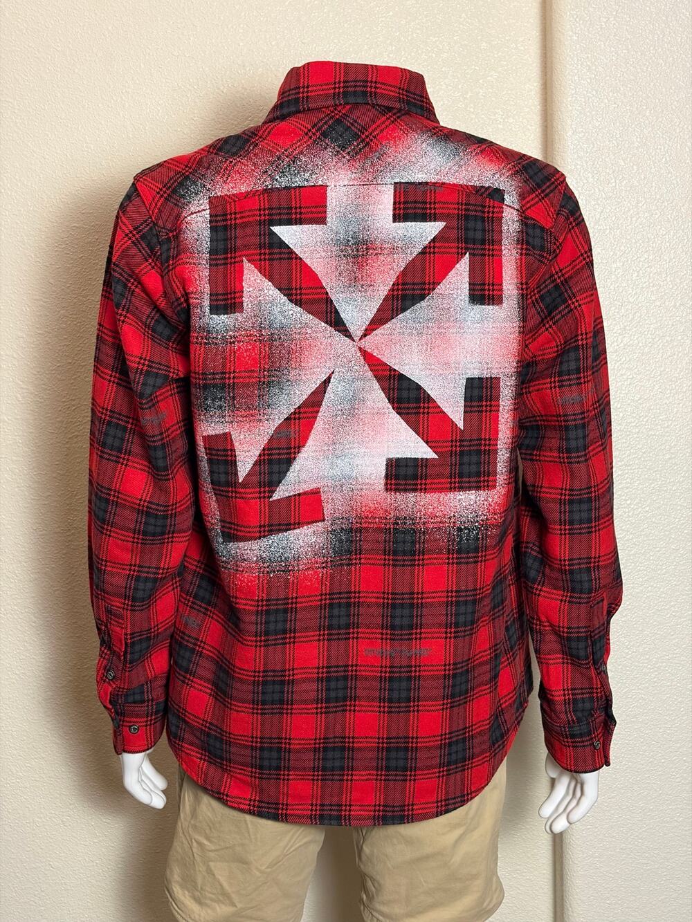 Authentic Off-White FW20 Stencil Check Flannel Shirt Jacket Medium Made in Italy